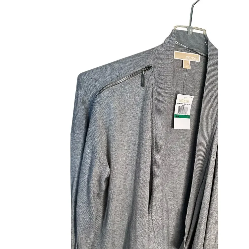 Michael Kors Open‎ Cardigan Zipper Shoulders Pearl Heather Womens Size Large NEW